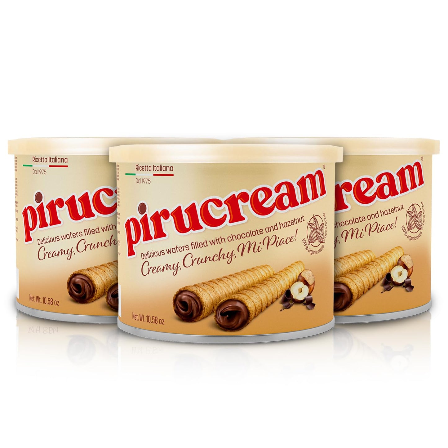 Pirucream Rolled Wafers With Chocolate Hazelnut, Organic Alkaline 100% Cocoa – No Trans-Fat, Preservatives, Colorants Or Additives And Without Palm Oil (300Gr/ 10.58Oz Each One – 3 Pack Tin)