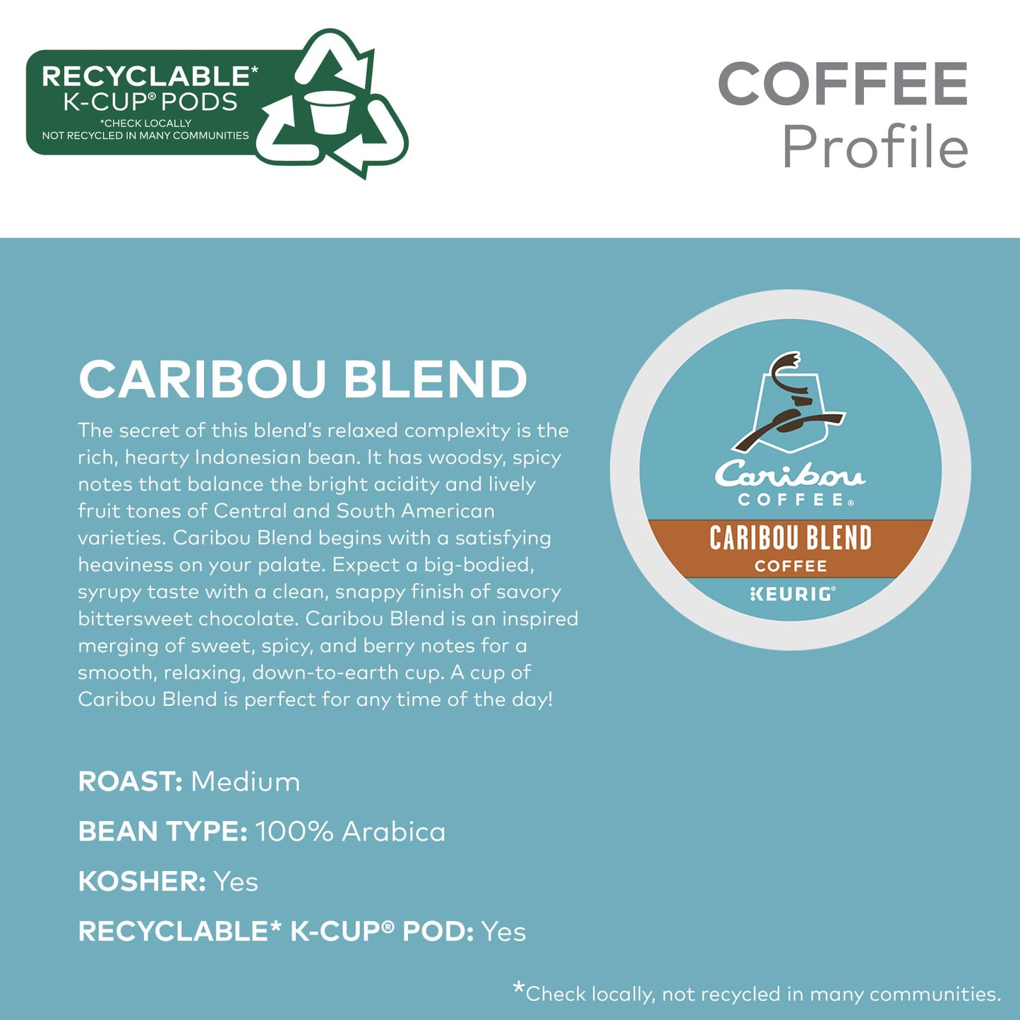 Caribou Coffee Caribou Blend Keurig Single-Serve K-Cup Pod, Medium Roast Coffee, 96 Count