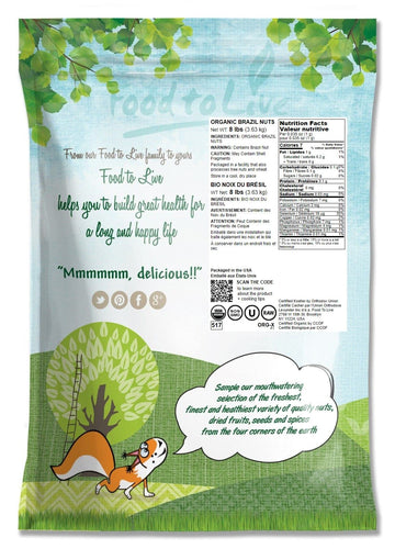 Food to Live Organic Brazil Nuts, Unsalted, Raw, Non-GMO, Vegan, 8 Pounds