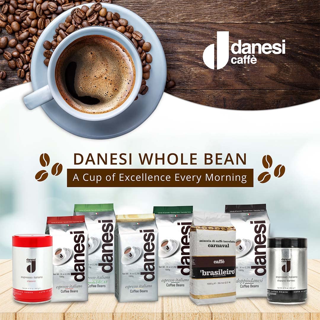 Danesi Caffe Italian Whole Coffee Beans - Espresso Coffee Beans And Medium Roast Whole Bean - Perfect For Espresso Machines, French Press, And Home Brewing - Brasileiro (2.2 Lb)
