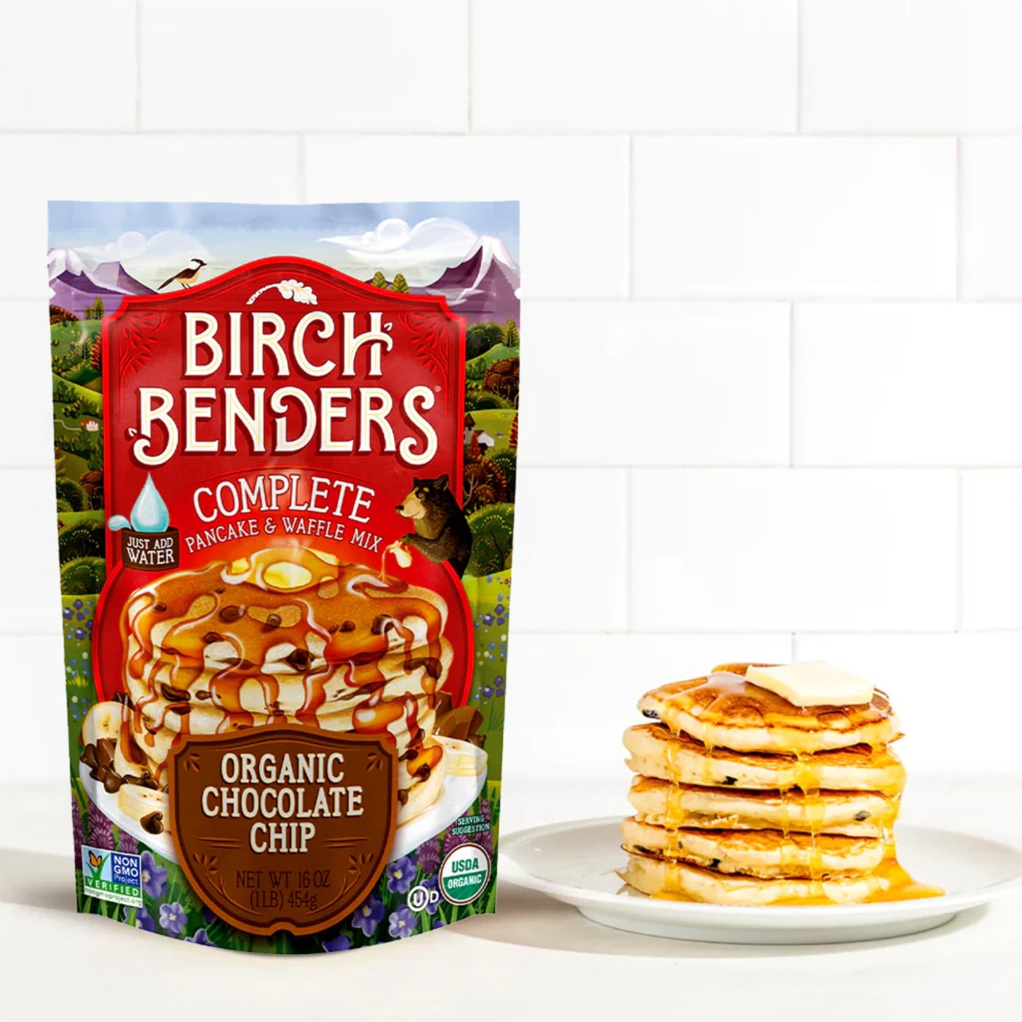 Birch Benders Organic Chocolate Chip Pancake And Waffle Mix, 16 Oz (Pack Of 1) Just Add Water, Non-Gmo