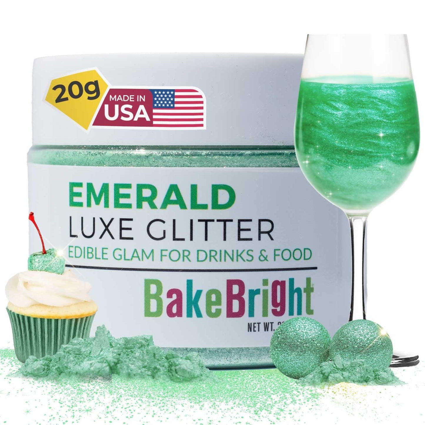 Sweets & Treats Boutique Edible Glitter for Drinks & Cakes, Emerald Green, Perfect for Cocktails & Desserts