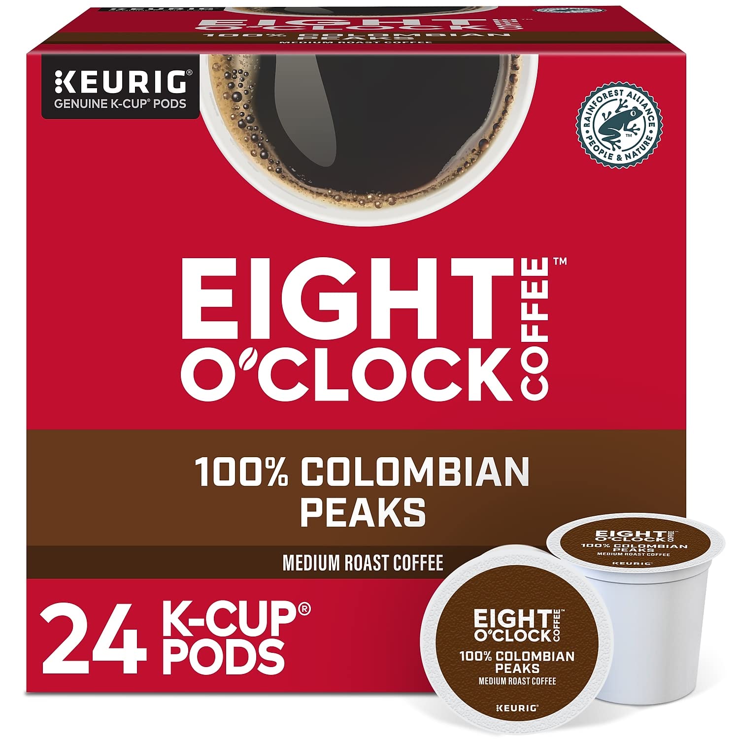 Eight O'Clock Coffee Colombian Peaks, Single-Serve Keurig K-Cup Pods, Medium Roast Coffee, 24 Count