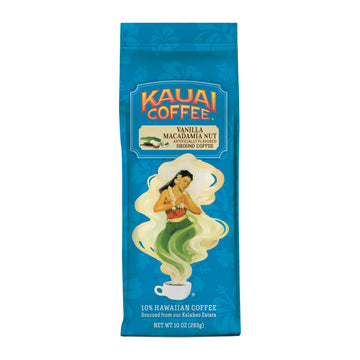 Kauai Hawaiian Ground Coffee Vanilla Macadamia Nut Flavor - Gourmet Arabica Coffee From Hawaiis Largest Grower Smooth Delicious Flavor and Amazing Aroma - 10 Ounce
