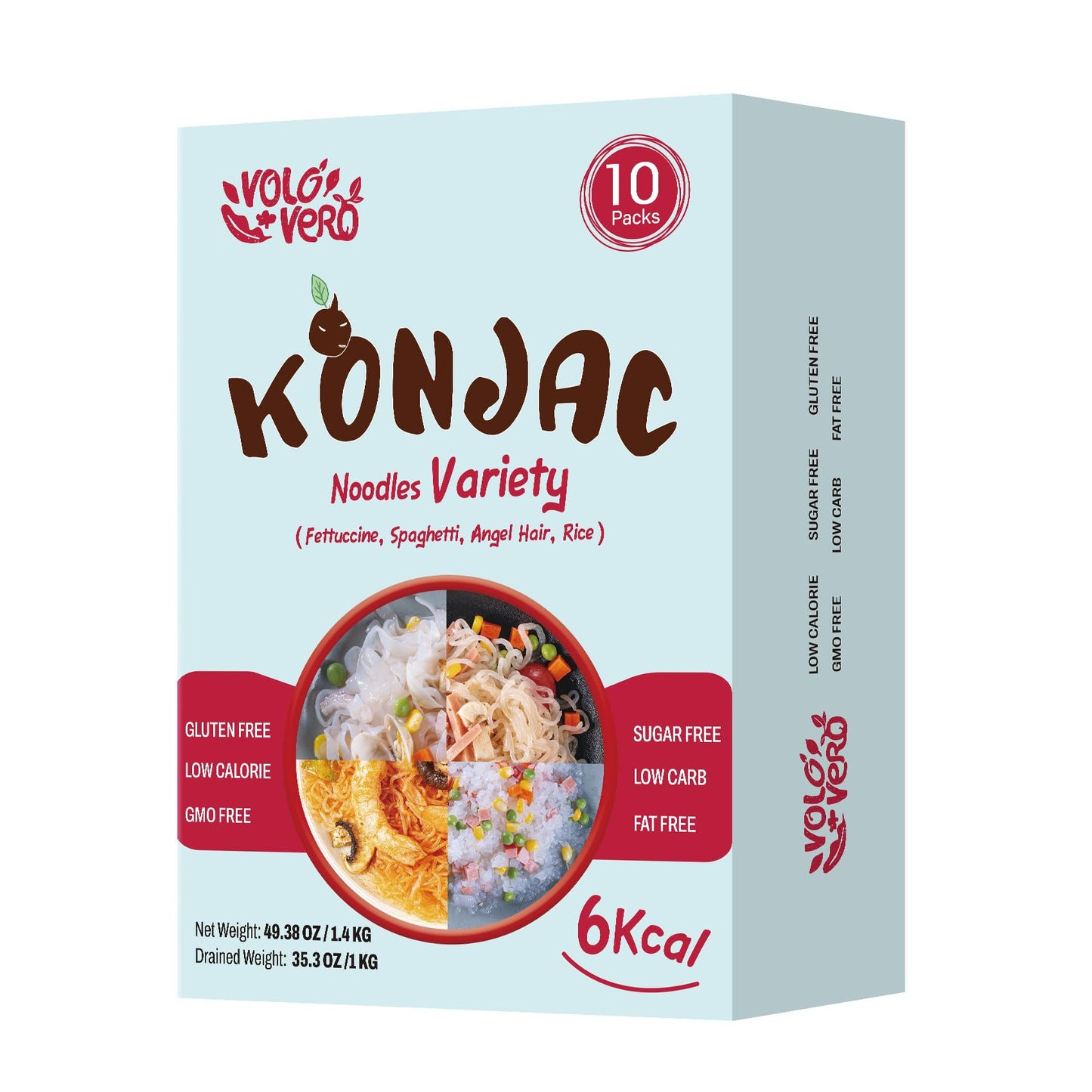 Volo Vero Konjac Noodles Variety Pack - 10 Packs Shirataki Noodle Pasta With Fettuccine Spaghetti Angel Hair And Rice Shapes Gluten-Free Sugar-Free Keto Vegan Low Calorie Low Gi Ready-To-Eat Healthy Food Gifts