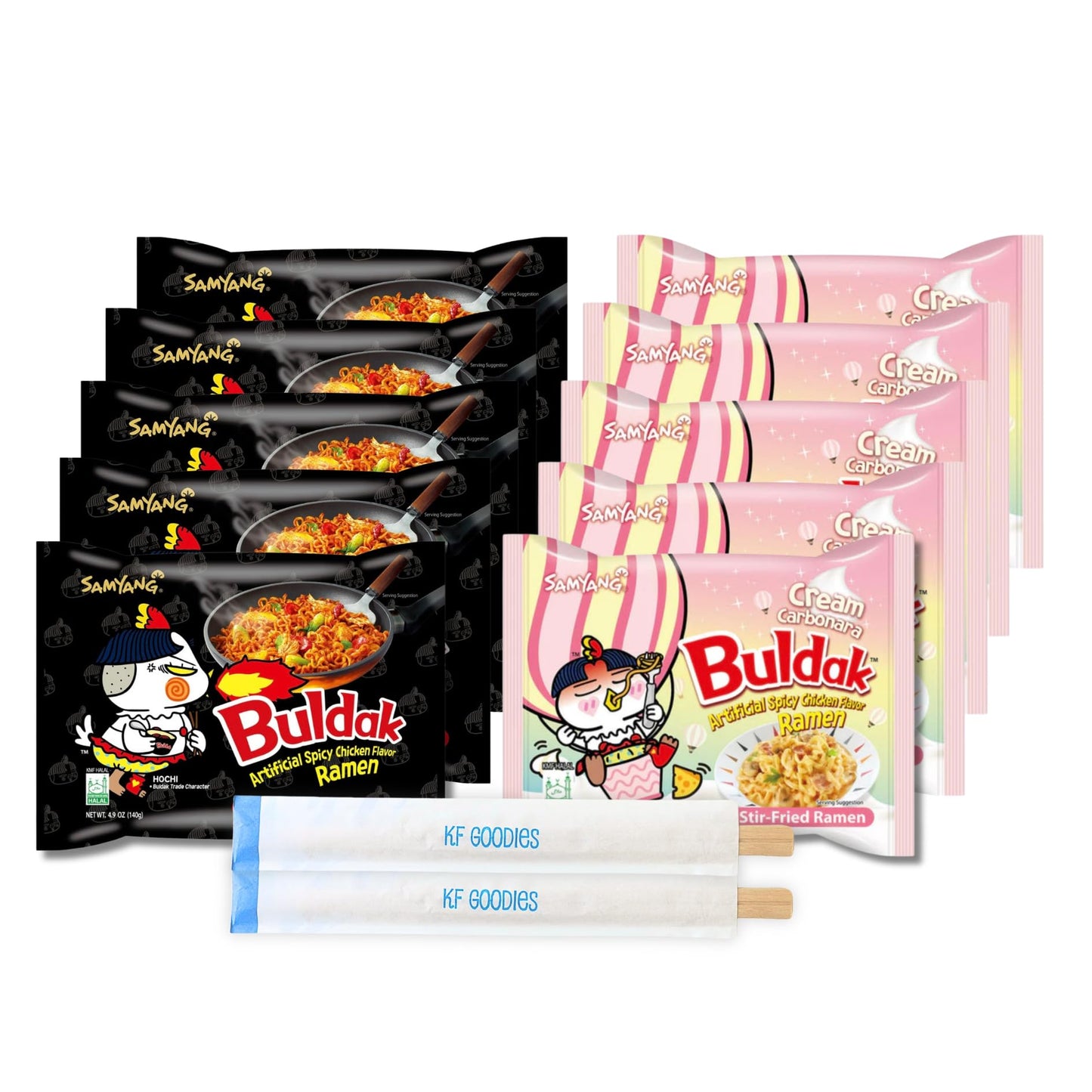 Samyang Buldak Hot Spicy Chicken Ramen Noodle Korean Stir-Fried Ramen, Cream Carbonara And Original Flavor, 5 Pack For Each Flav