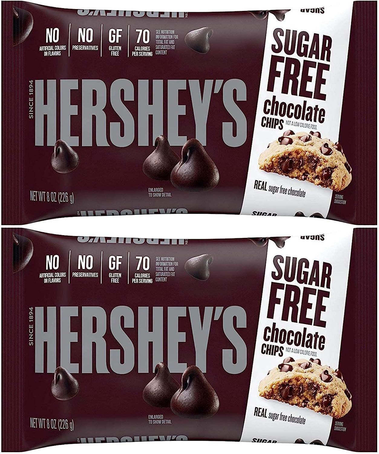 Hershey Zero Sugar Chocolate Baking Chips 8 oz Bags - Pack of 2 - Delicious for Baking or Eating - Make Sweet Treats that Everyo