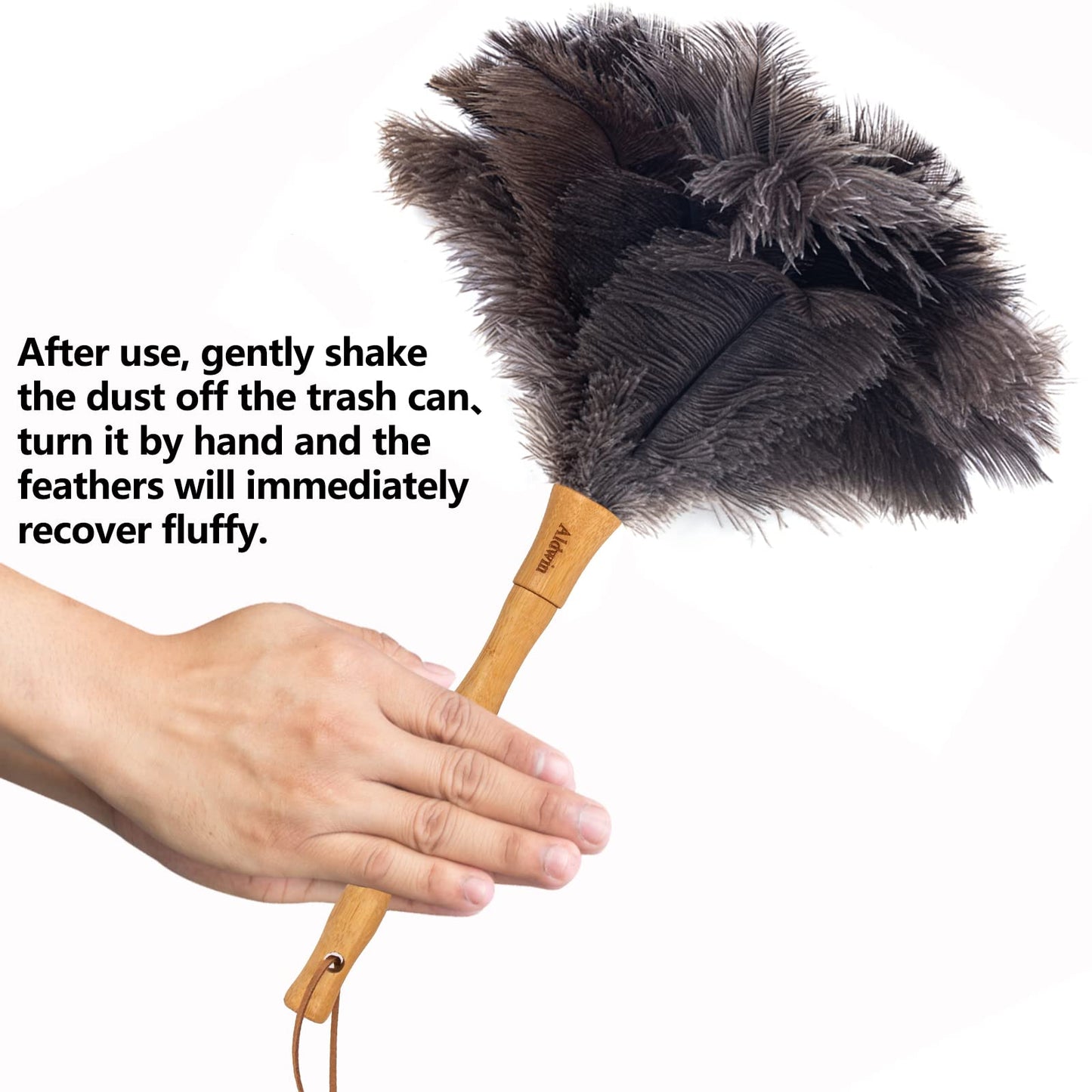 Aldwin Ostrich Feather Duster, 16 Inch With Wood Handle Reusable, Fluffy Natural Feather Duster For Cleaning Supplies Washable,