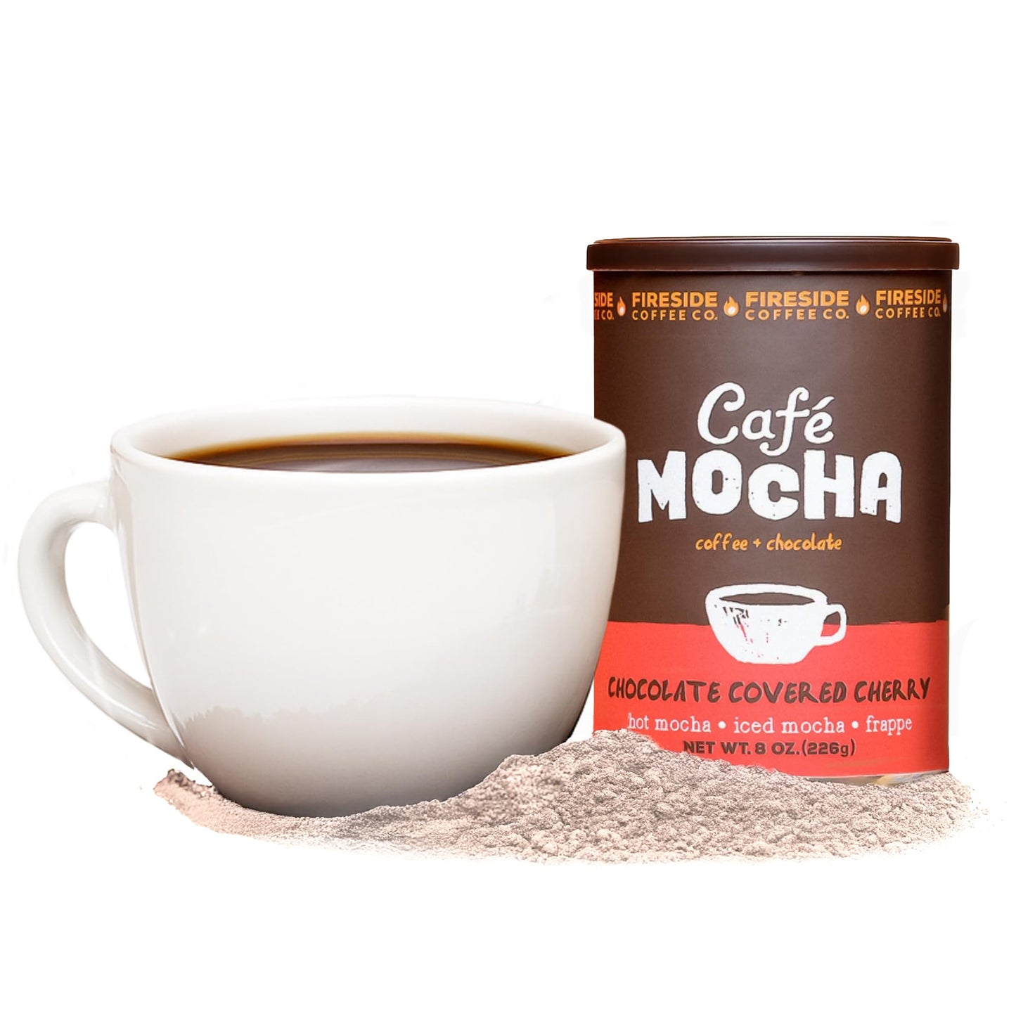 Fireside Coffee Chocolate Covered Cherry Caf? Mocha - Flavorful Instant Coffee Chocolate Blend - Top-Grade Caffeinated Drink Mix For Hot Milkshake & Mocha Frappe Mix Only Add Water & Enjoy 8 Ounces