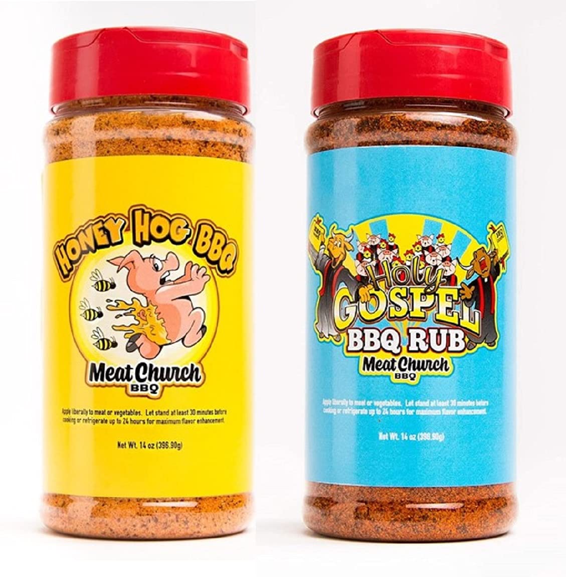 Meat Church BBQ Rub Combo: Honey Hog (14 oz) and Holy Gospel (14 oz) BBQ Rub and Seasoning for Meat and Vegetables, Gluten Free,