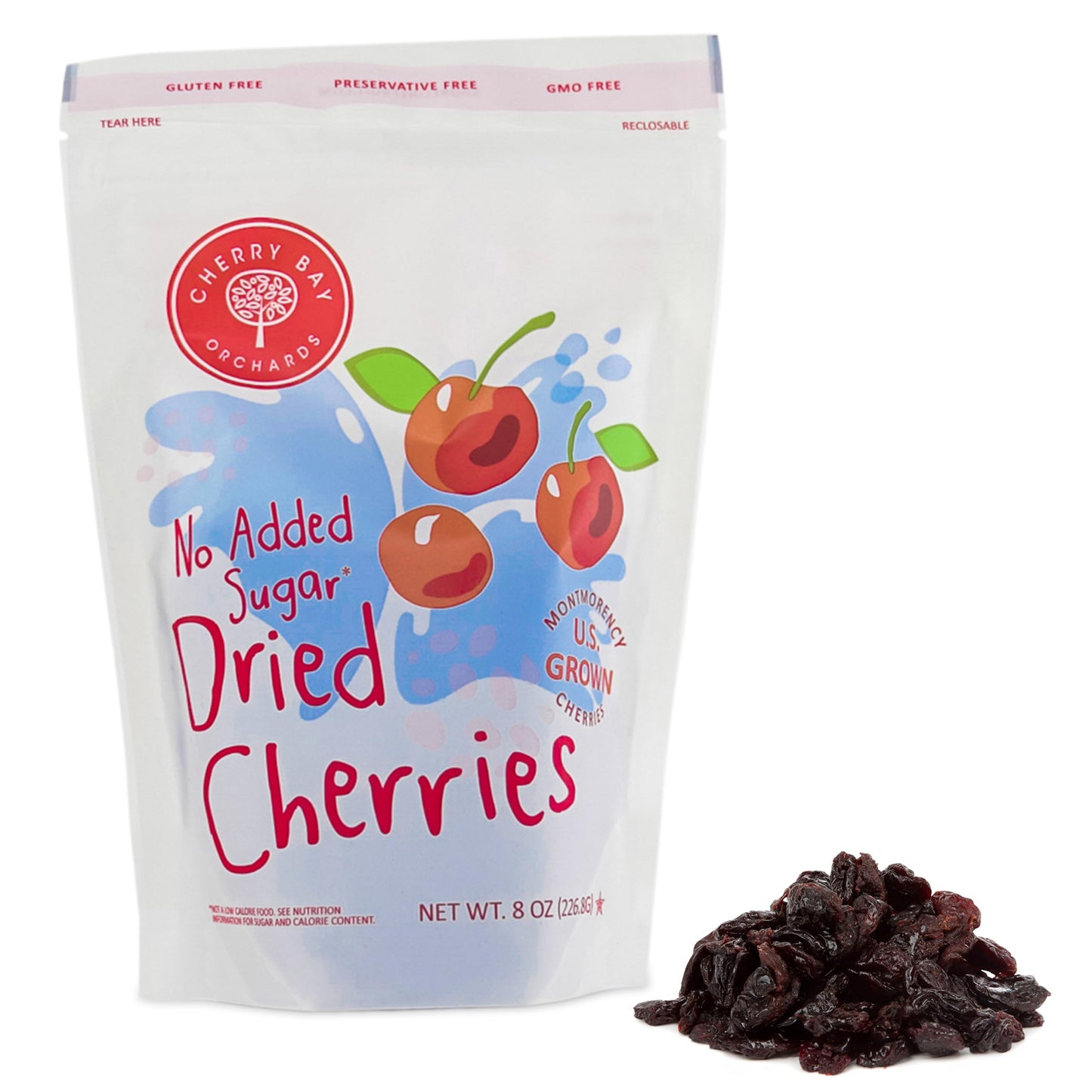 Cherry Bay Orchards - Dried Unsweetened Montmorency Tart Cherries - No Added Sugar - 8oz Bag -100% Domestic, All Natural, Kosher