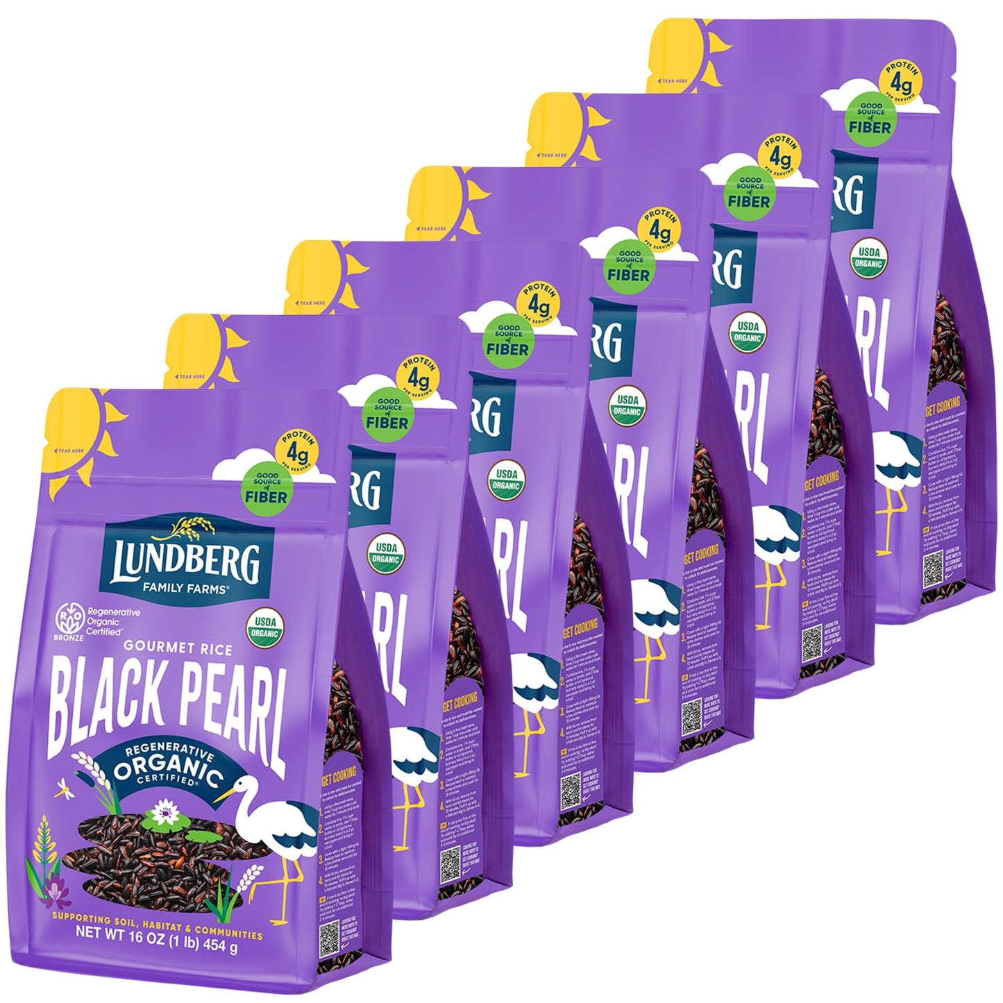 Lundberg Black Pearl Rice, Regenerative Organic Certified, 6-Pack – Full-Bodied Black Rice, Responsibly Grown In California, 16 Oz Ea