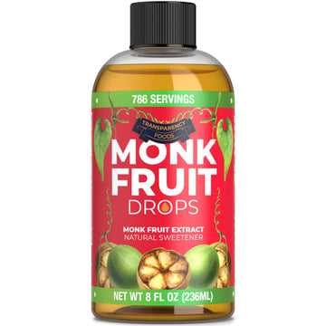 100% Pure Monk Fruit Extract (6 Drops = 1 Tsp of Sugar) Zero Calories Non-GMO No Fillers - Liquid Monk Fruit Sweetener No Erythritol by Transparency Foods NEW FORMULA (8oz 786 servings)