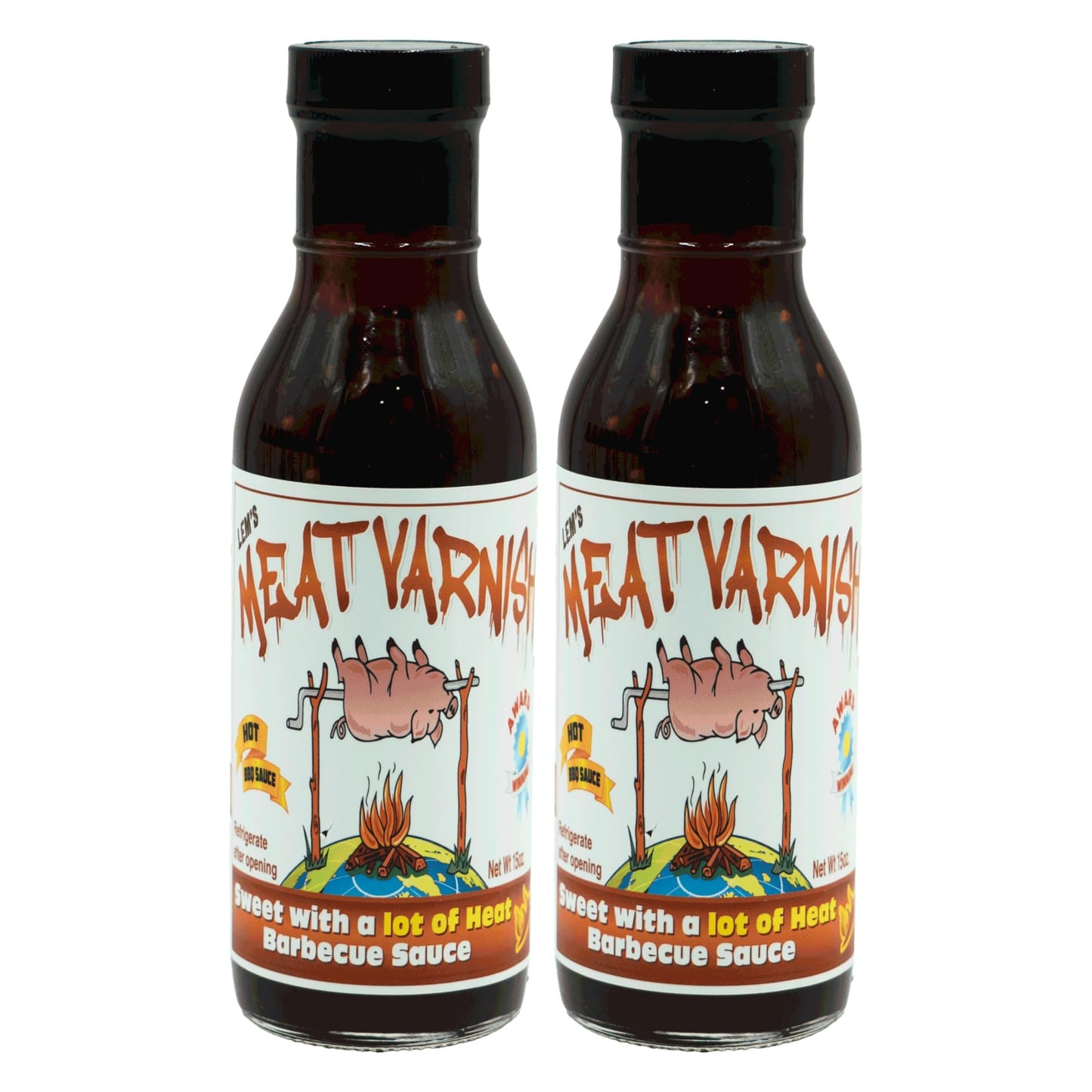 Lems Meat Varnish Sweet Hot BBQ Sauce - Gluten Free, Award Winning - 12 oz Bottle - Perfect for Grilling and Smoking - 2 Pack