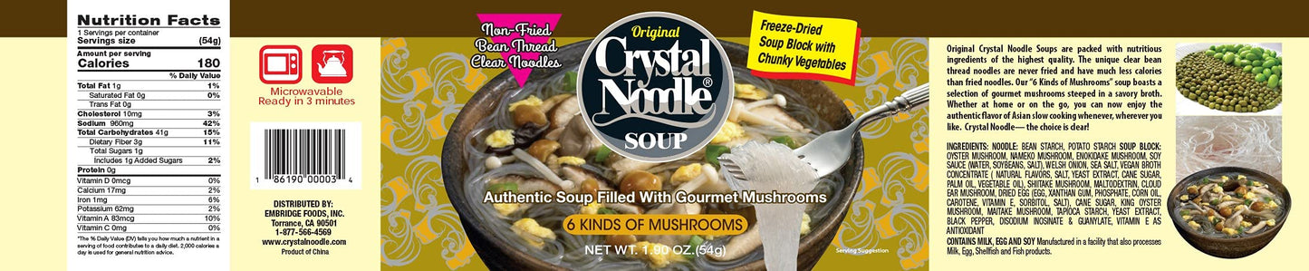 Crystal Noodle Soup, 6 Kinds of Mushrooms, 1.9 Ounce (Pack of 6)