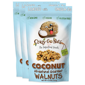 Crazy Go Nuts Walnuts - Coconut, 4.5 Oz (3-Pack) - Healthy Snacks, Vegan, Gluten Free, Superfood - Natural, Non-Gmo, Ala, Omega