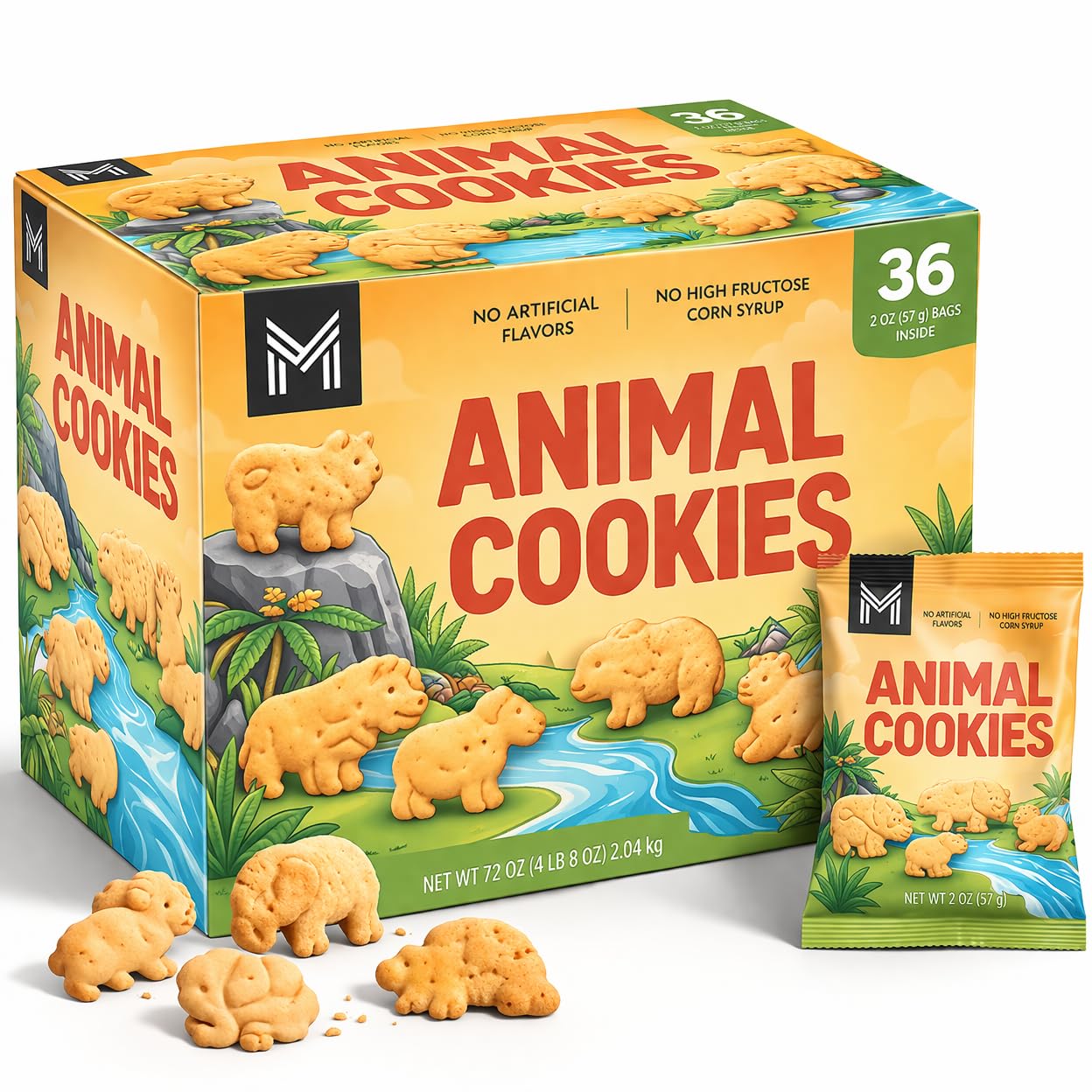 Members Animal Cookies Snack Packs, 2 oz Bags (Pack of 36) - Mark Crunchy Sweet Cookies, Individually Wrapped Grab & Go Treats