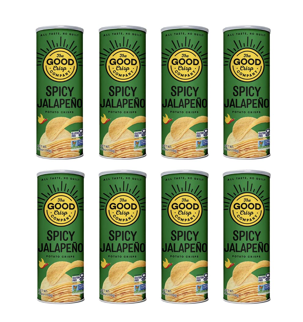 The Good Crisp Company, Spicy Jalapeno, Gluten Free Potato Chips (5.6 Ounce Canisters, Pack of 8), Non-GMO, Allergen Friendly, P