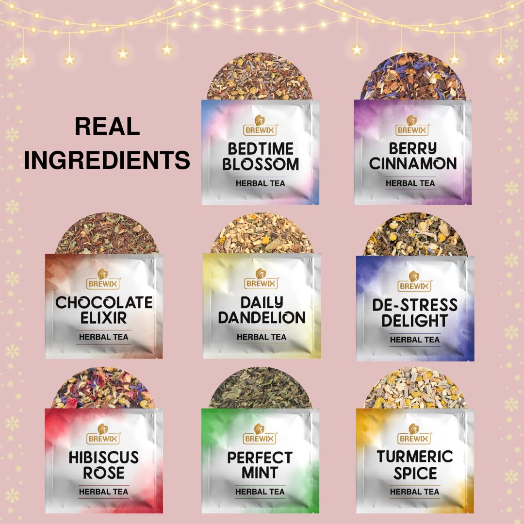 Brewix, Tea Advent Calendar 2024 | 24 Pyramid Tea Bags - Luxury Gift Box | Selection Of 24 Delightful Black/Green Teas And Infus