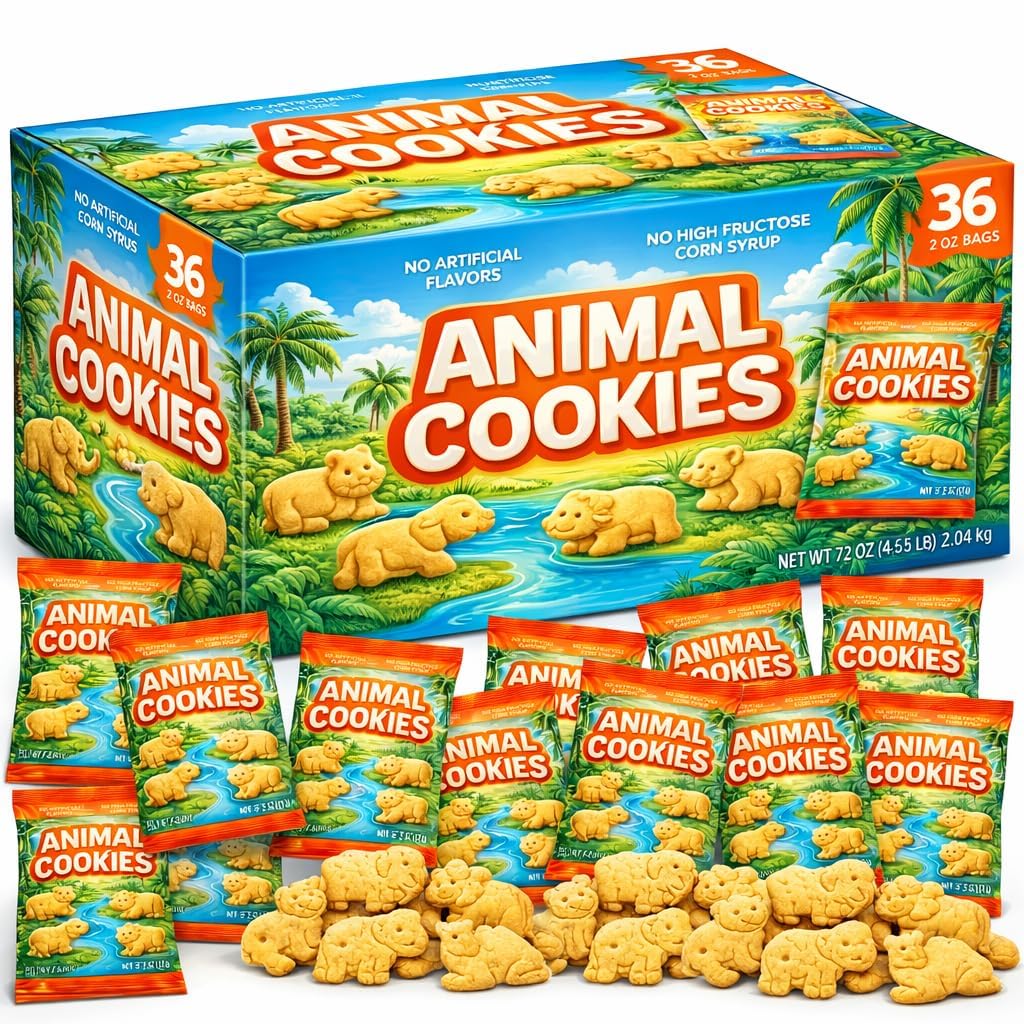Animal Crackers Cookies, 36 Individually Wrapped Snack Packs, 2 oz Each, Bulk Pack for Kids Lunch Boxes (1 Pack)