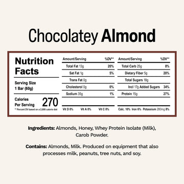 Rise Whey Protein Bars - Chocolatey Almond | Breakfast Bar & Protein Snack 15G Protein 5G Fiber Just 4 Whole Food Ingredients Gluten-Free Soy Free