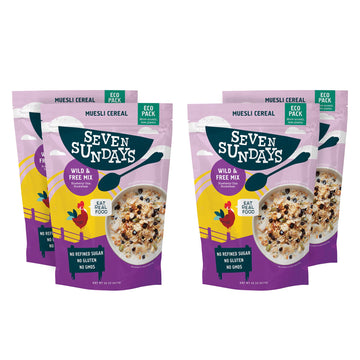 Seven Sundays Muesli Cereal, Wild and Free Blueberry Chia Buckwheat, 32 Oz Bag (Pack of 4), Gluten Free, 0g Refined Sugar, Enjoy