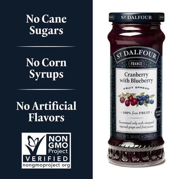 St. Dalfour Cranberry With Blueberry Fruit Spread - 10Oz - 100% From Fruit, No Artificial Ingredients, Non-Gmo, No Cane Sugars,