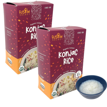 Fusion Select 8 Packs Organic Konjac Noodles - Shirataki Rice Plant-Based Substitute - Vegan Konjac Rice For Vegetarian, Keto, Paleo Recipes - Zero Gluten, Low Carb, Low Calorie Shirataki Konjac Rice