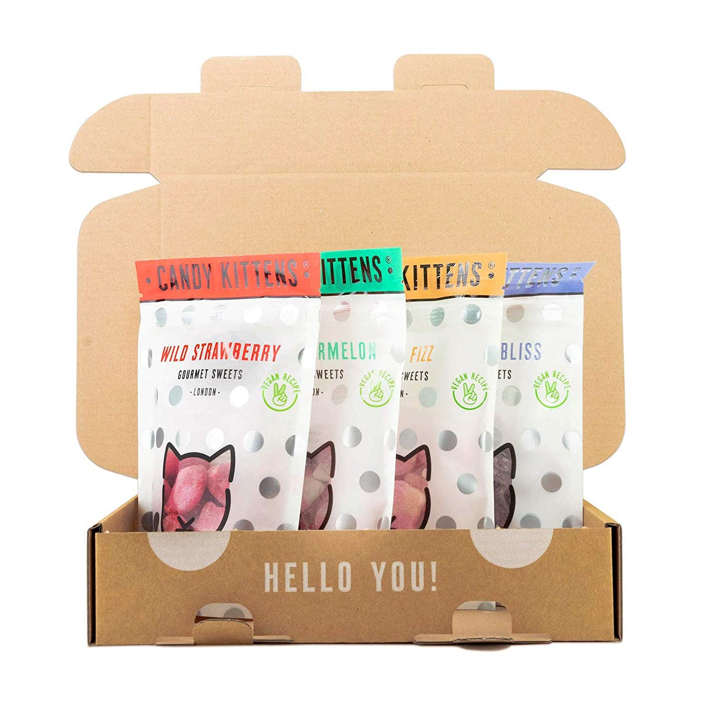 candy Kittens Vegan Sweets gift Box - gluten-Free candy gift Hamper - Natural Fruit Flavour candy - gummy chewy gourmet Sweets -