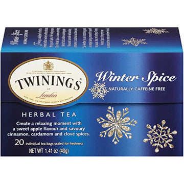 Twinings Winter Spice Herbal Tea Individually Wrapped, 20 Count (Pack Of 1), Includes Camomile, Apple, Cinnamon, & Clove, Caffeine-Free, Enjoy Hot Or Iced