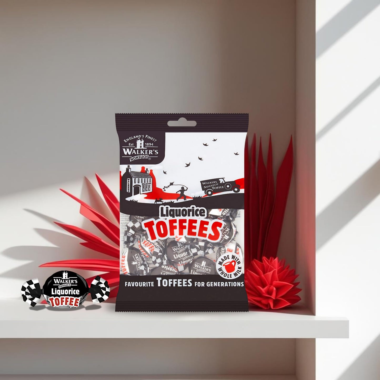 Walkers Nonsuch Liquorice Toffees Bag 5.29 Oz (Pack of 12) - Black Licorice Candy, British Chewy Toffee Candy, Old Fashioned Swe