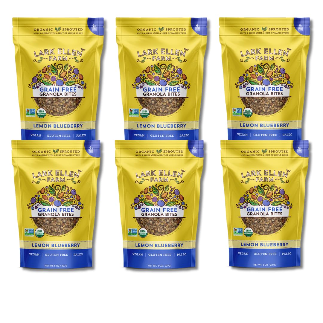 Lark Ellen Farm Lemon Blueberry Grain Free Granola Organic, Raw Sprouted Certified Organic Low Sugar Vegan Granola Clusters, Pal