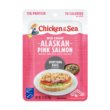 Chicken Of The Sea Alaskan Pink Salmon, 2.5 Ounce Packets (Box Of 12), Wild Caught Salmon, Everything Bagel Seasoning