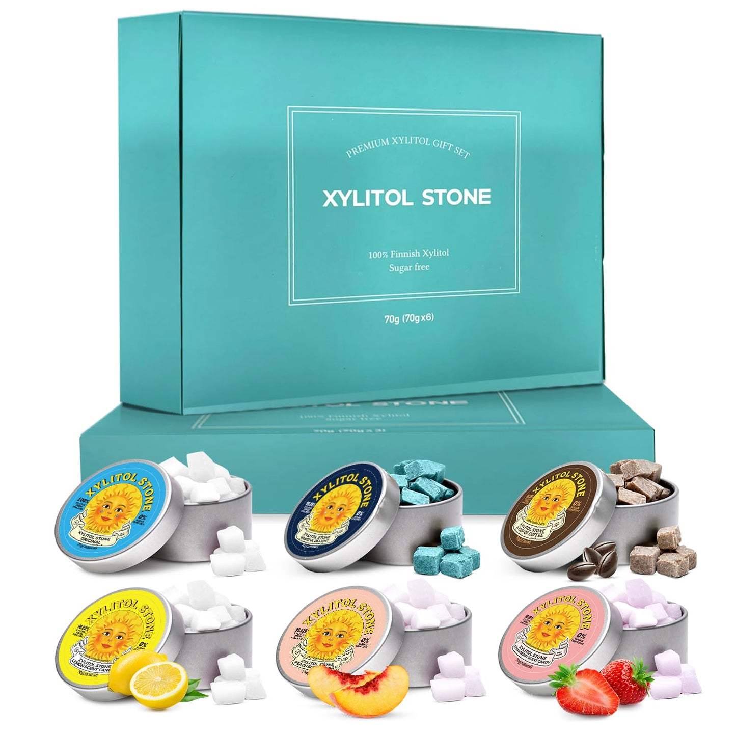 Xylitol Stone Sugar Free Candy - Vegan & Keto Friendly Unique Hard Candy - 100% Natural Flavor Candies - Gluten Free & Non-Gmo Breath Freshener Low Calorie Mints - Pack Of 6 Variety Pack