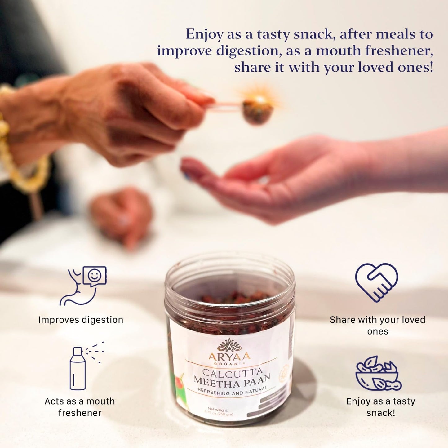 Aryaa Organic Calcutta Paan 8.75Oz (250Gm)- Elevate Your Snacking Experience | 100% Natural | Digestive Delight | Energy Infused