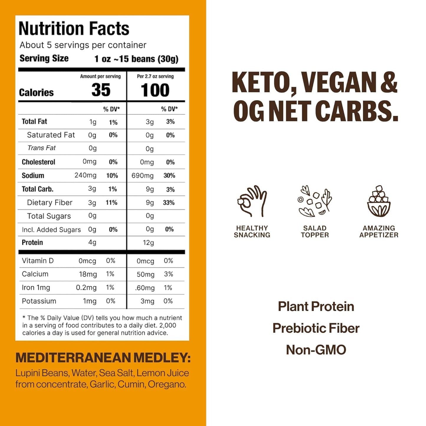 Brami Mediterranean Medley Lupini Beans Snack, Non Gmo, 5.3 Ounces (Pack Of 8)