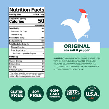 Mighty Spark Chicken Snack Sticks - Original Sea Salt & Pepper - 6g of Protein No s Ever No s Added Gluten Free Soy Free Meat Sticks - High Protein Keto Snacks Weight Watchers Approved Snacks - 48 Count