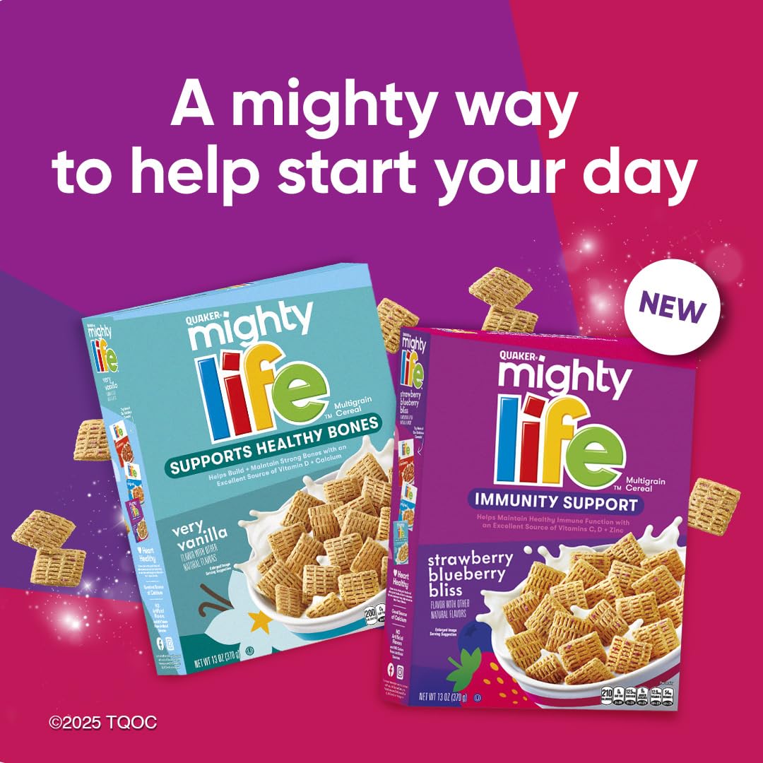 Quaker Mighty Life Multigrain Cereal, Strawberry Blueberry Bliss, Immunity Support, 22.3 Oz Family Size