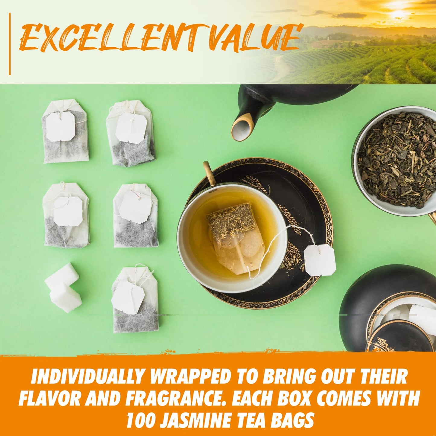 Fusion Organic 200 Counts Jasmine Green Tea - Fresh & Relaxing Jasmine Tea Bags Blend Traditionally Scented with Jasmine Blossom