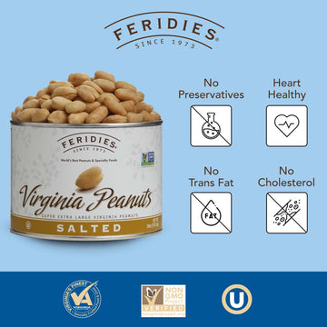 FERIDIES Super Extra Large Salted Virginia Peanuts 18 oz Can - 1.125 lb, Salted, Model 20-01-0018