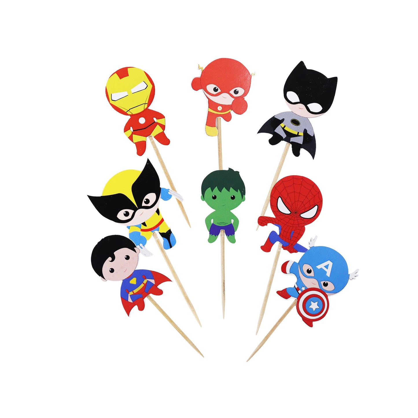 Confetti 24Pc Cartoon Superhero Cupcake Topper For Kids Birthday Party Cake Decoration Supplies Super Heroes Cupcake Toppers Cup