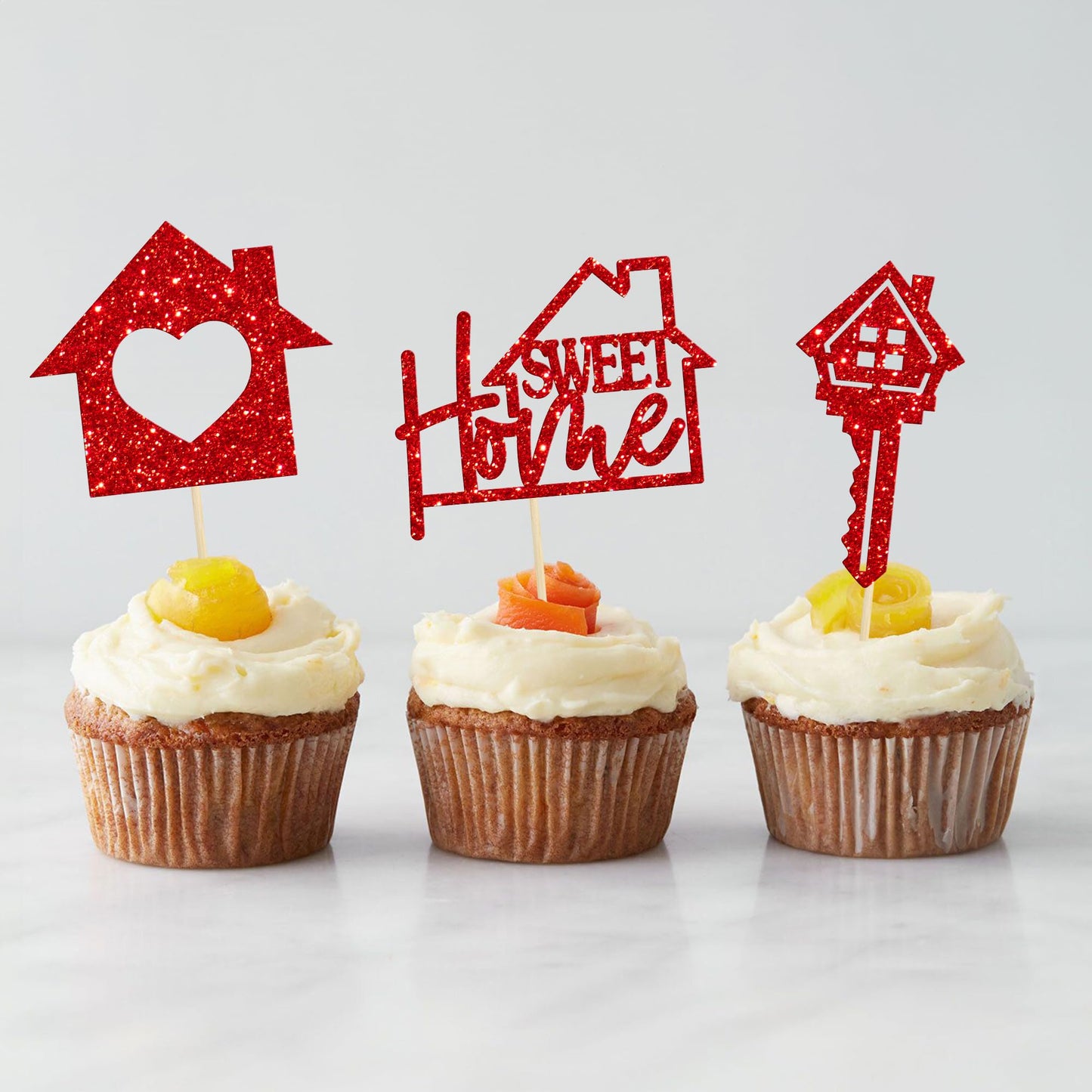 Gyufise Cupcake Toppers - 24 Pack Sweet Home Theme Decorations, Red, Paper