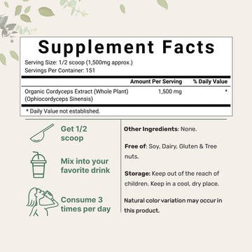 Micro Ingredients Organic Cordyceps Mushroom Extract Powder, 100:1, 8 Ounces