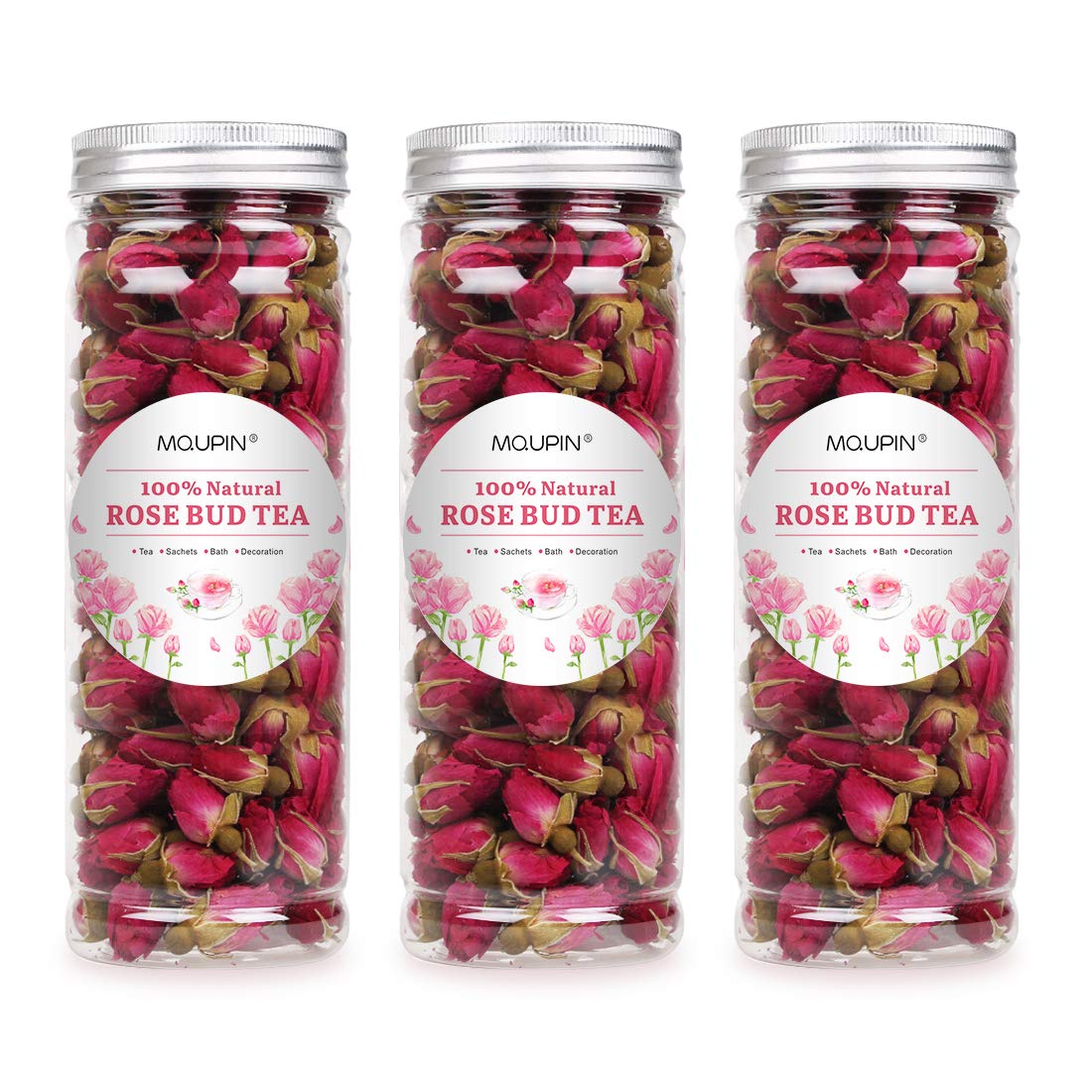 Rose Bud Tea Dried Red Rose Mqupin Rose Tea 100% Natural Pure Flower Edible Buds Tea Culinary Food Grade Red Rosebud For Drinking Diy Gift (250G/3Packs)