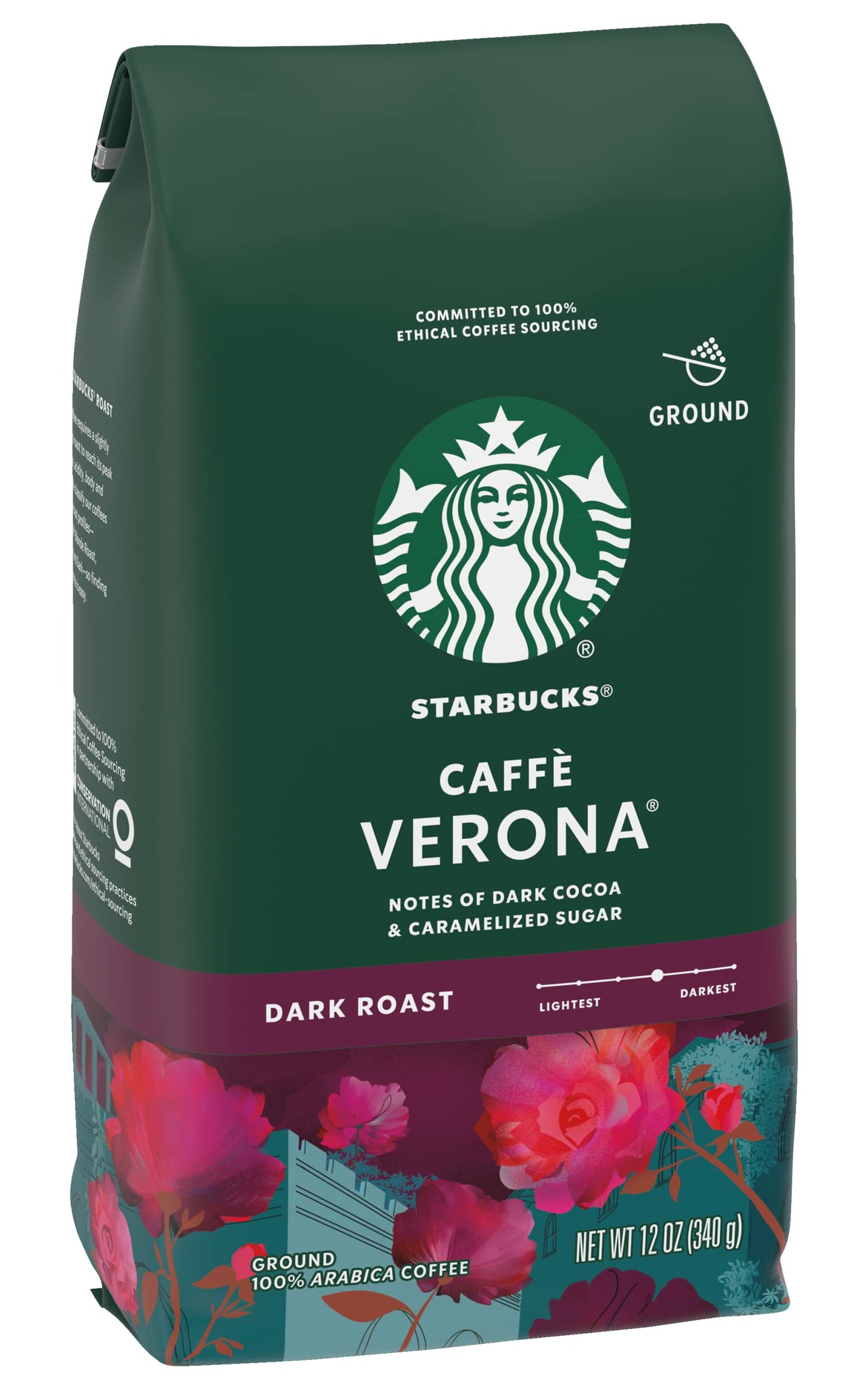 Starbucks Caffe Verona Coffee, Dark, Ground, 12-Ounce Bags (Pack Of 3)
