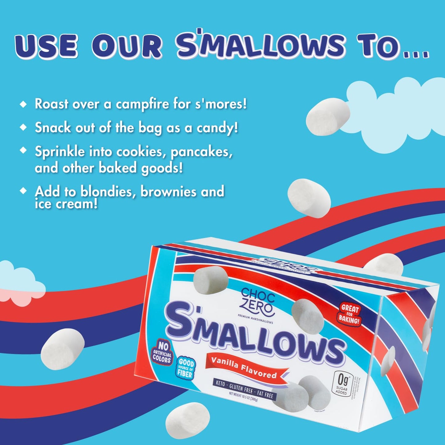 Sugar Free Marshmallows By Choczero - Keto Marshmallow - Gluten Free 0G Fat Zero Sugars - Healthy Low Carb 10 Oz Bag