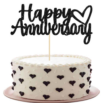 Gyufise 1 Pack Black Glitter Happy Anniversary Cake Topper Anniversary Party Supplies Cake Decoration Wedding Celebration Party