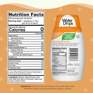 Sweetleaf Water Drops, Peach Mango - Sugar-Free Water Enhancer Drops, Stevia & Monk Fruit Sweetener Water Flavoring, 1.62 Oz (Pa