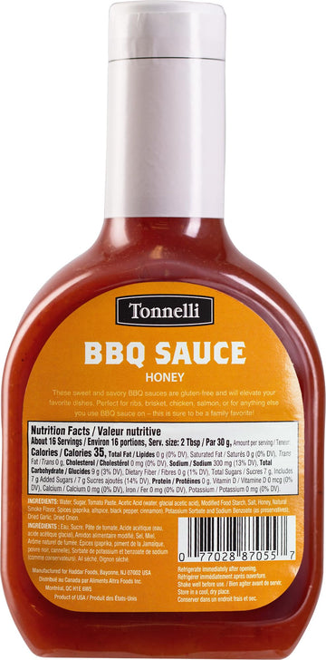 Tonnelli Tonelli Honey Bbq Sauce, 19Oz | Rich Barbecue Sauce | Great For Cooking & Marinades | Kosher For Passover