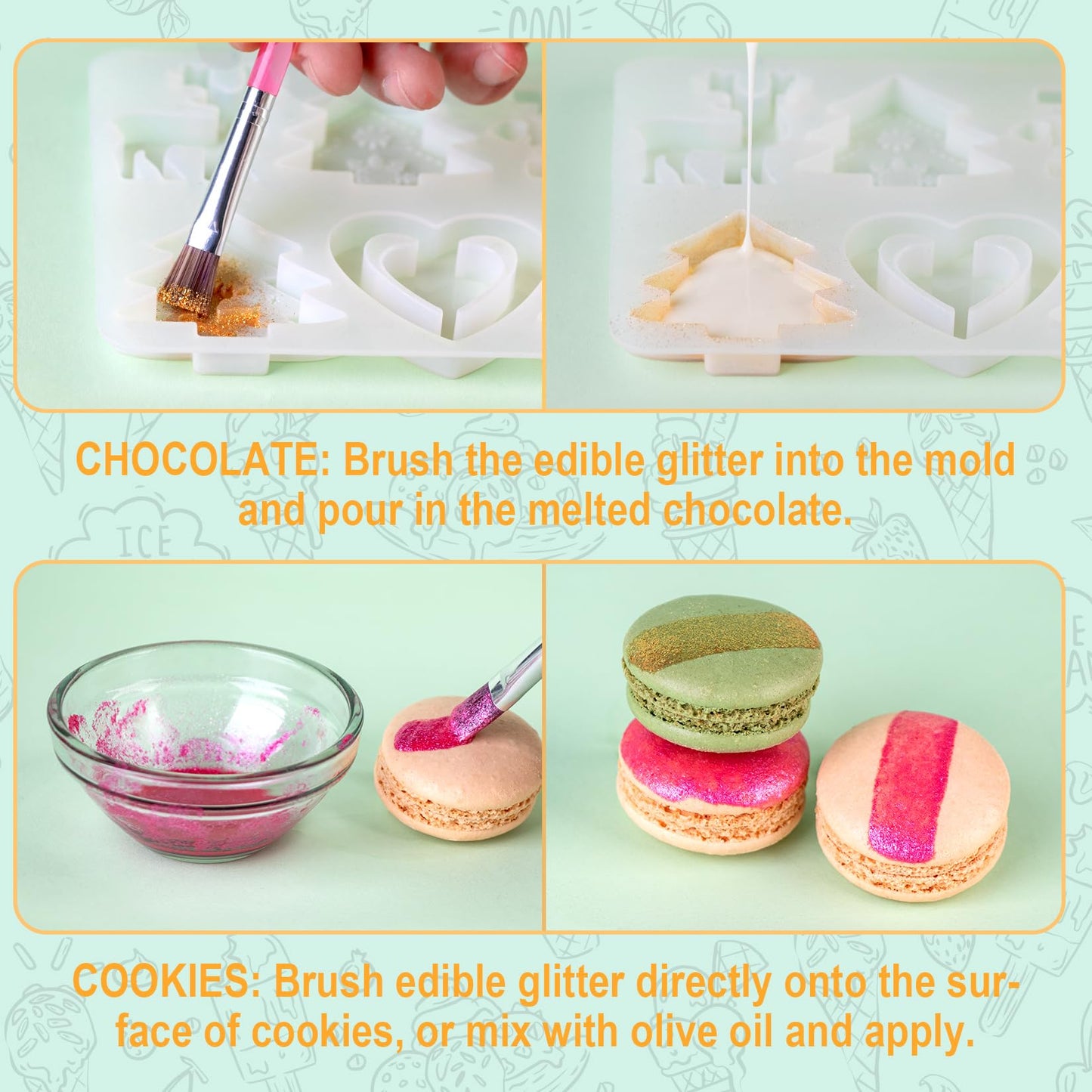 Muloen Edible Glitter 100% Edible Luster Dust, 4g per Bottle, Gold Pink Blue, Cake and Drink Decorating Supplies